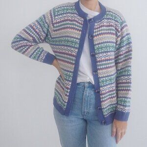 Vintage Alfred Dunner Blue Green Grandmacore Fine Knit Button-Up Cardigan M